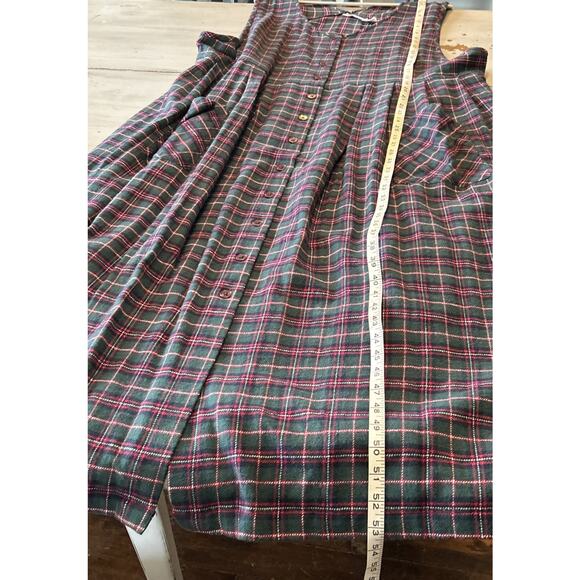 All American Comfort Green Plaid Button Front Flannel Jumper Dress 20W Modest - Picture 7 of 8
